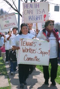 Low-wage workers demand better health care services in Alexandria VA.